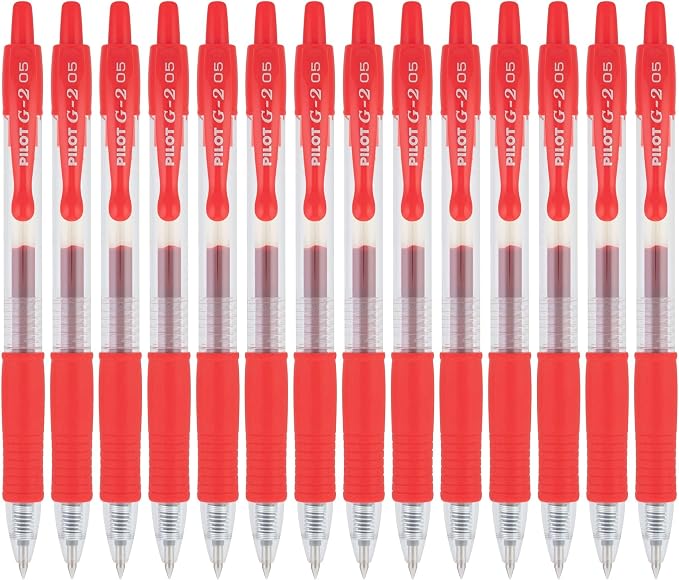 Pilot G2 Premium Refillable and Retractable Rolling Ball Gel Pens, Extra Fine Point, Gel Ink Pens, 0.5mm, Red Ink, 12-Pack
