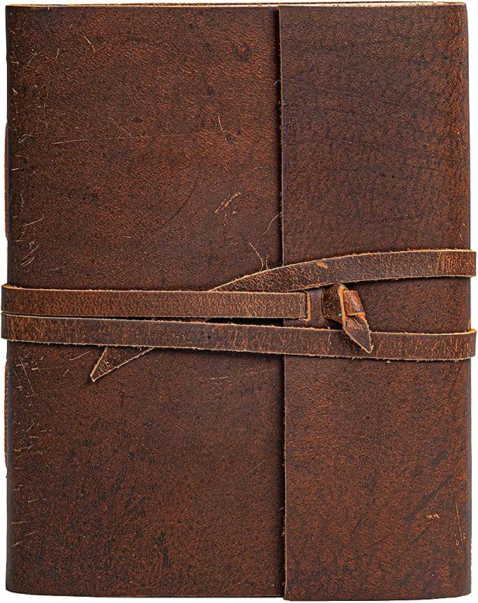 HLC Leather Journal Notebook（6x8 in）- Vintage Leather Bound Journals Handmade Rustic Finish Book for Men and Women Unlined Leather Craft Paper 300 Pages, Diary Pocket book To Write In