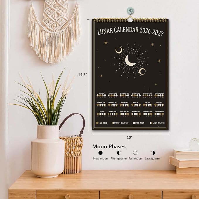 2026-2027 Wall Calendar, 18 Months Moon Calendar from July 2026 - December 2027, Aesthetic Lunar Boho Large Calendar for Home Office Kitchen, Thick Paper for Monthly Organization, Moon Phases, 10"×14.5"