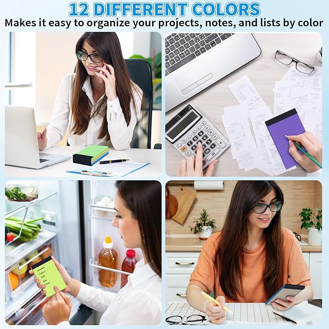 Oleitodh 48 Pack 3 x 5 Inch Note Pads 12 Colors Mini Memo Pads | 80GSM Lined Writing Pads with 30 Sheets Each, Small Pocket Notepads for Office, School, Teachers, Lists and Daily Notes