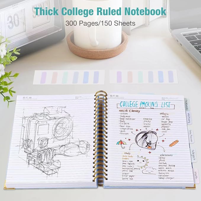 Spiral Notebook, College Ruled Notebook, 8.5" x 11", 300 Pages Leather Journals for Writing, A4 Hardcover Journaling Notebooks for Work School, 24pcs Tabs, Large Embossed Journal for Women Men, Green2