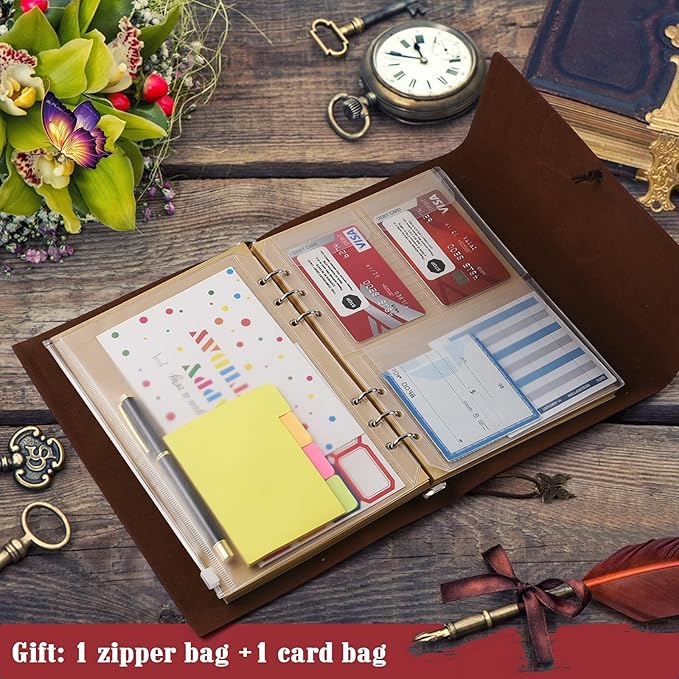 OMEYA Leather Journal Notebook, Refillable Writing Journal Diary Planner for Women Girls (Red, A5-9.3''×6.3'')