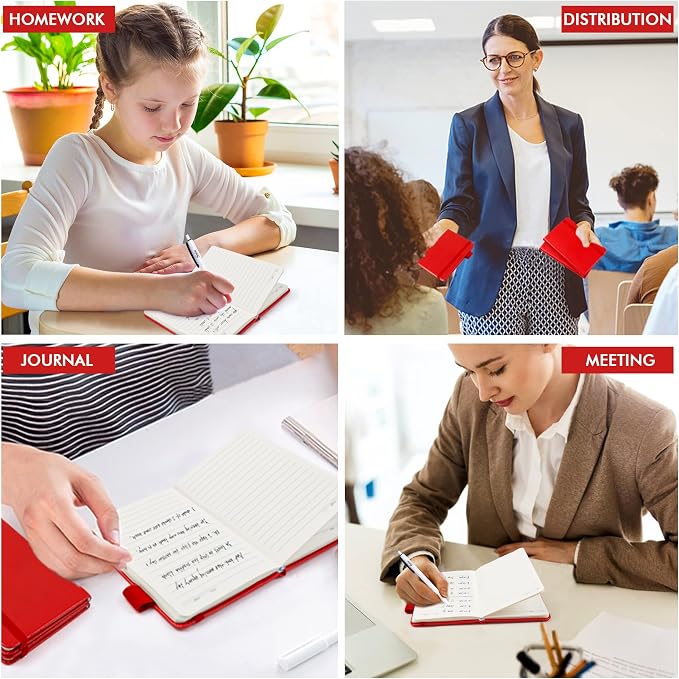 feela 3 Pack Pocket Notebook Journals with 3 Black Pens, A6 Mini Cute Small Journal Notebook Bulk Hardcover College Ruled Notepad with Pen Holder for Office School Supplies, 3.5”x 5.5”, Red