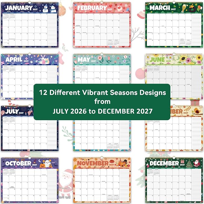 2026-2027 Wall Calendar 18 Months, Wall Calendar from July 2026 to December 2027, Large Hanging Calendar with Thick Paper, Perfect for Home and Office Monthly Organizing & Planning, 14"x11", Seasonal