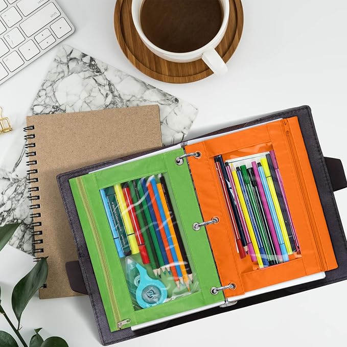 3-Ring Pen Pencil Pouch with Clear Window Stationery Bag Binder Case Classroom Organizers Green
