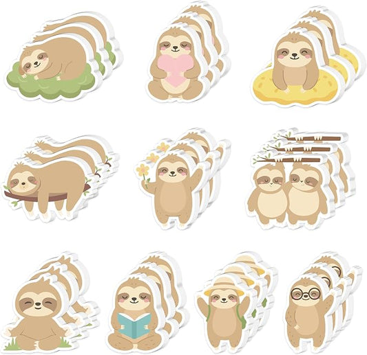 Xqumoi 30 Pack Sloth Sticky Notes - Cute Cartoon Sloths Self Sticky Notepads Jungle Animal Writing Memo Pads for Animal Lover Gifts Birthday Baby Shower Classroom Jungle Party Favors