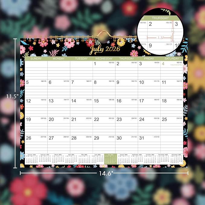 Calendar 2026-2027 - Wall Calendar 2026-2027 with 18 Months，14.6" x 11.5" | Jul 2026 - Dec 2027, Twin-Wire Binding + Hanging Hook + Large Blocks + Julian Dates, Perfect Wall Calendar for Organizing