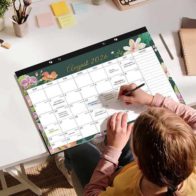 SUNEE Desk Calendar 2026-2027 17" x 12", 18 Month Calendar Jul. 2026 - Dec. 2027, Calendar 2026-2027 With Notes, for Planning, Organizing in Family, School or Office - Colorful Floral