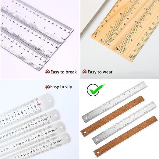 4PCS 12" Metal Ruler, Imperial & Metric, Stainless Steel with Cork Backing | Non-Slip, for School, Office, Engineering, Drafting Tools