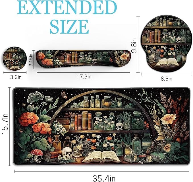 LIMKRIAN Goth Skull Mouse Pad Set Large Desk Mat for Desktop Decor | Ergonomic Mouse Pad with Wrist Rest for Gaming, Keyboard Mat Wrist Support, Coaster, Gothic Office Desk Accessories Supplies