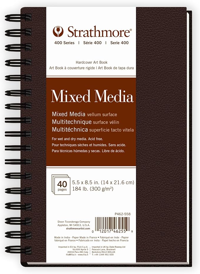 Strathmore 400 Series Mixed Media Paper Art Book, Matte Brown Cover, Natural White, Side Wire Binding, 20 Sheets, 5.5x8.5 inch