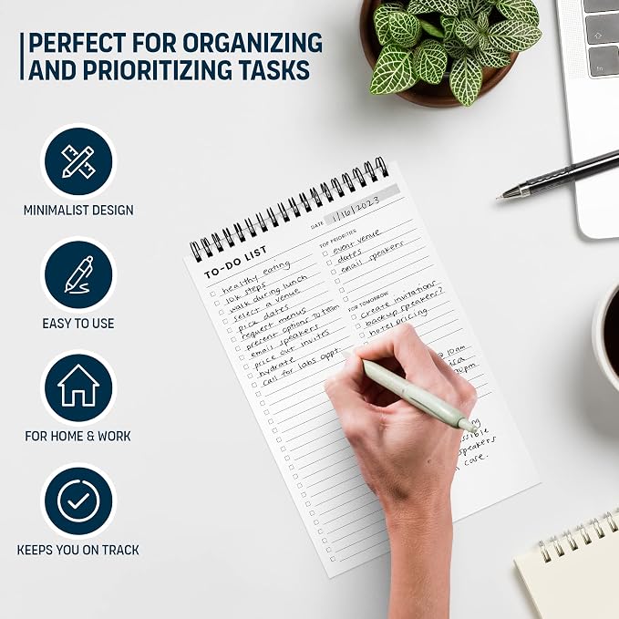 To Do List Notepad 3 Pack: Has Multiple Functional Sections - 6.5 x 9.8" 60 Sheets - Spiral Daily Planner Notebook - Task Checklist Organizer Agenda Pad for Work, Note and Todo Organization