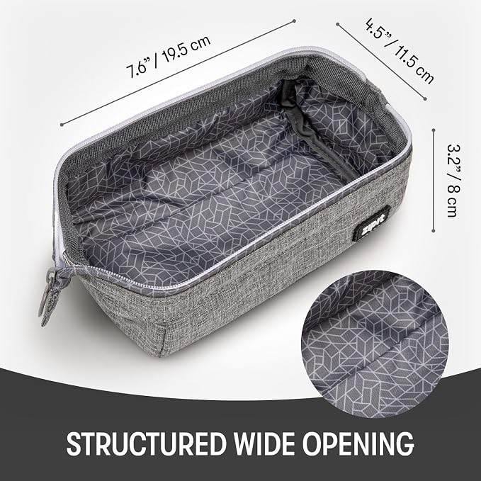 ZIPIT Lenny Pencil Case, Large Capacity Zipper Pouch for School, Stationery Bag for Teen Girls Boys and Adults, Grey