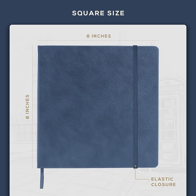 Beechmore Books Square Mixed Media Sketchbook - 8"x8" Professional Art Journal, 160 GSM / 98 lb Ivory Paper, Perforated Pages, Vegan Leather Hardcover, Lay-Flat Design for Drawing & Doodling