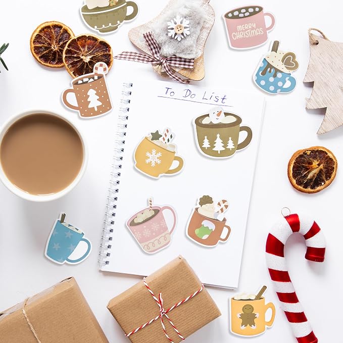 Xqumoi 30 Pack Hot Cocoa Sticky Notes - Christmas Self Sticky Notepads Writing Memo Pads Hot Cocoa Lover Office School Supplies Xmas Winter Holiday Birthday Gift Goodies Bag Fillers