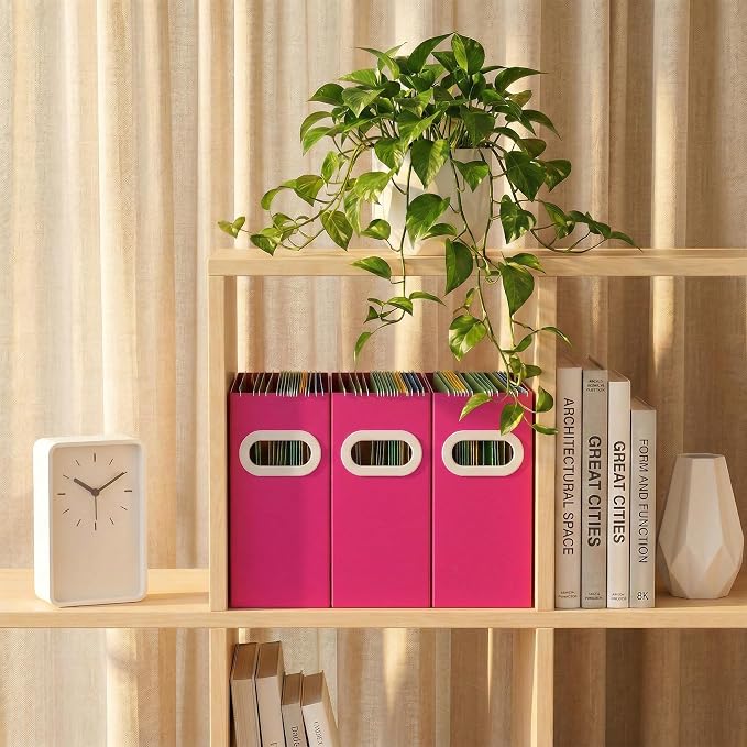 Hanging File Organizer Box, 3 Pack Pink Cardboard File Folder Holder for Letter Size, Portable Desk Document Storage with Handles, for Office,Home,School