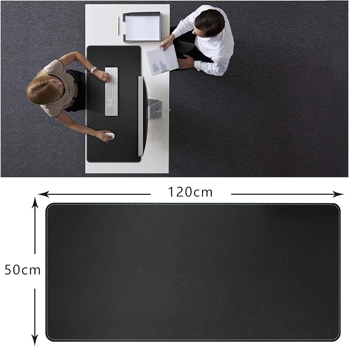 CENNBIE Leather Desk mat Protecter 47.2X19.6in Super Large(Black) | Premium stitched edges resist wear. Easy to clean. Protects desk from spills, stains ,scratches. Smooth glide. Office & home.