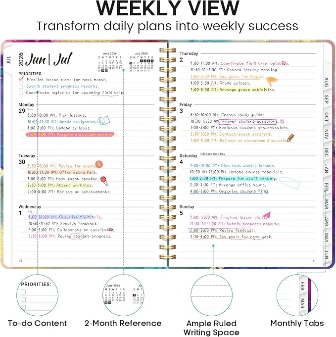 Academic Planner 2026-2027, Weekly and Monthly Calendar Book, July 2026 – June 2027, Hardcover Planner with Tabs, Perfect for Teachers, Students, Women & Men, A4 (8.5" x 11") - Gold