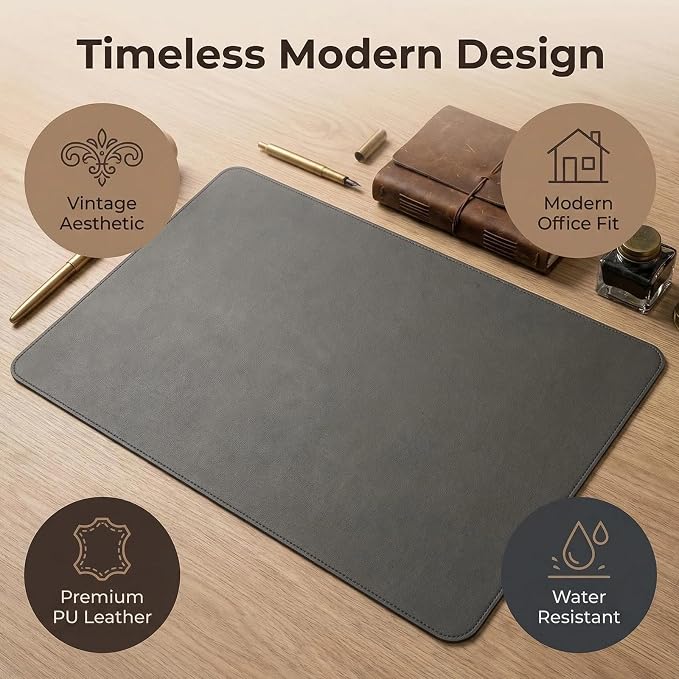 Office Leather Desk Mat, Mouse and Keyboard Pad, Computer and Laptop Mat, Desktop Protector and Cover, Writing Pad and Blotter (27.58''x31.13'', Dark Gray)
