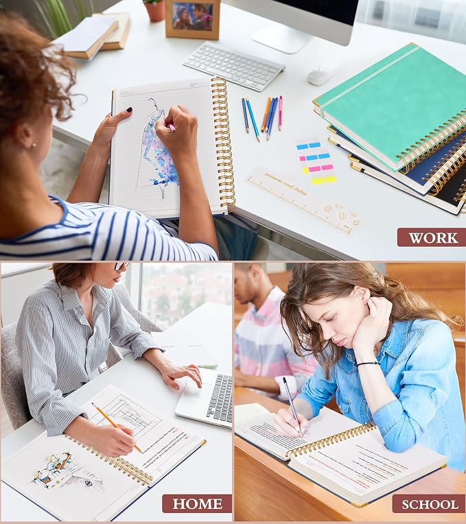 Spiral Notebook Journal 7.6” x 10”, 300 Pages Hardcover Leather Lined Journals for Women Men, B5 Large College Ruled Notebooks with 100 GSM Thick Paper, Spiral Journal for Writing Work School, Navy