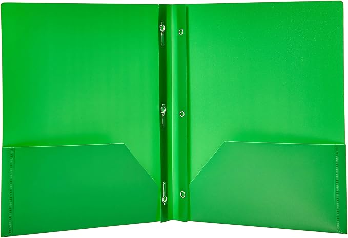 Amazon Basics Heavy Duty Plastic Folders with 2 Pockets for Letter Size Paper, Assorted Colors, Pack of 6