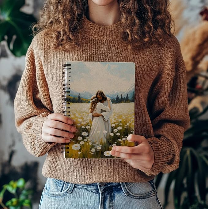 Daisy Floral Christian Jesus Spiral Notebook, Jesus Hugs Women Religious Journal, Prayer Journal for Woman, Christian Gifts for Women, Bible Notebooks for Note Taking, 5.5x8.3 Inch