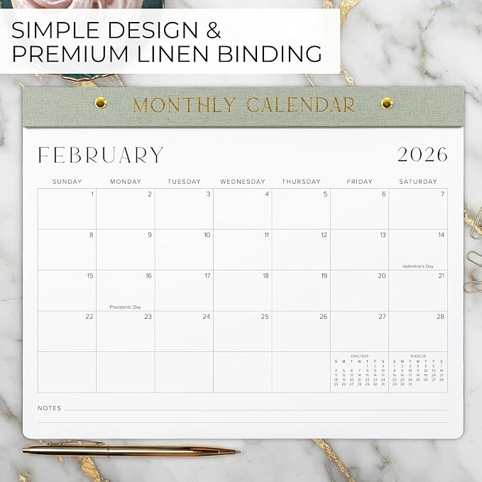 Aesthetic 2026-2027 Desk Calendar - Runs From January 2026 Until July 2027 - Minimalistic Office Desktop/Wall Calendar 14.5"x11.5" for Easy Organizing