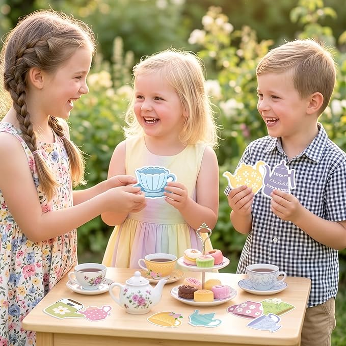 Xqumoi 30 Pack Tea Party Sticky Notes - Cute Teapot Theme Self Sticky Notepads Floral Vintage Tea Cup Writing Memo Pads for Birthday Baby Shower Wedding Garden Classroom Party Favors