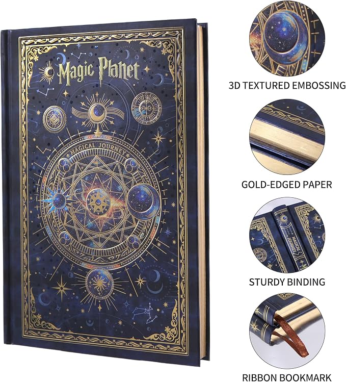 Hardcover Notebook Journal with 224 Pages, A5 Lined Journal with 100 GSM Thick Paper for Smooth Writing, Aesthetic Celestial Magic Planet Notebook Journal Ideal Journal for Teens, Men & Women