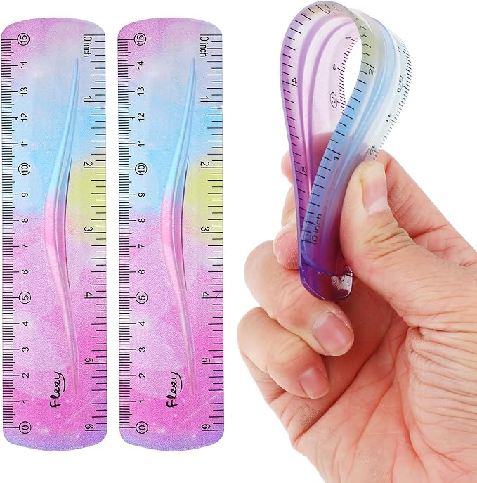 Grevosea 2-Piece Flexible Ruler, 15cm/6inch Plastic Shatterproof Straight Edge Soft Bendable Ruler for School, Classroom, Office, Kids & Adults