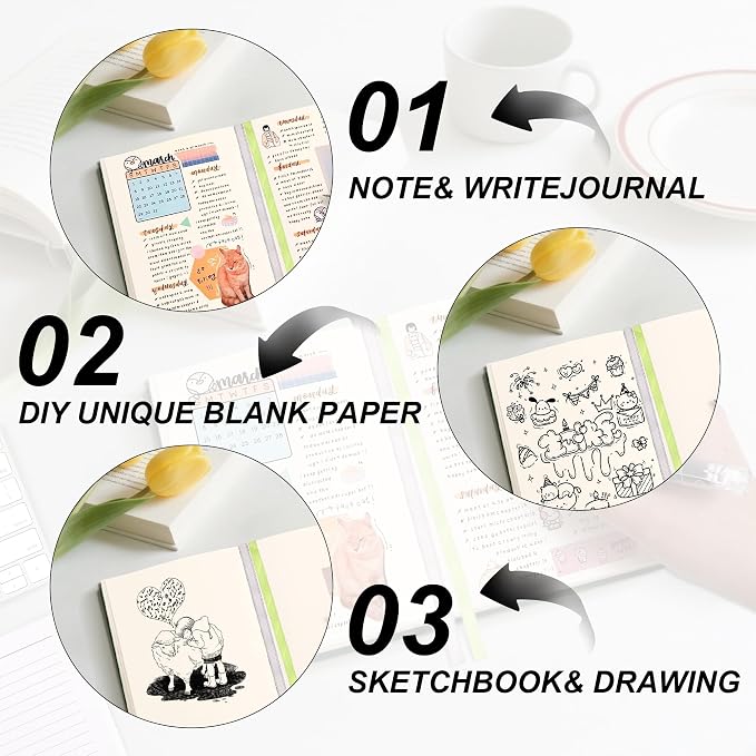 Thick Blank Journal Notebook 400 Pages , A6 Unlined Plain Sketchbook , 100gsm Thick Paper Hardcover Soft Leather Cover, No Lines Drawing Pad Memo Diary Writing Art Notepad ，3.9 × 5.5 Upgrade Page (wine red)