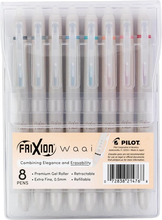 Pilot FriXion Waai Erasable Gel Pens, 8-Pack Pouch, Extra Fine Point 0.5 mm, Assorted Colors, FriXion Erasable Pens - For School, Journaling & Office Writing