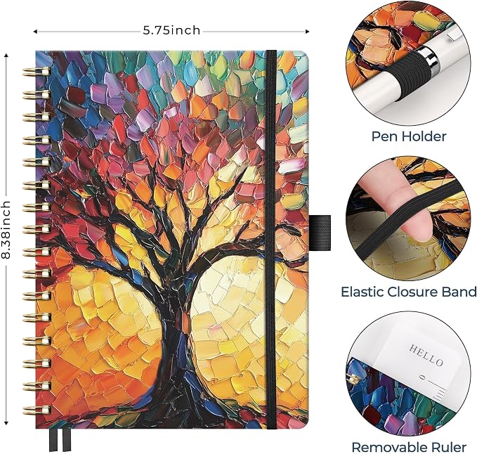 AHGXG Spiral Journal Notebook, 160 Lined Pages, A5 Size (5.7'' x 8.3'') | for Men & Women, Journaling, Writing, Work & Office, Hardcover, 100 GSM Thick Paper (Colourful Tree)