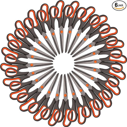 24 Pack 8“ All Purpose Titanium Scissors Heavy Duty for Everyday Use | Comfort-Grip Sharp Scissor for Office School Classroom Craft Sewing Supplies, High/Middle Student Teacher, Right/Left Handle