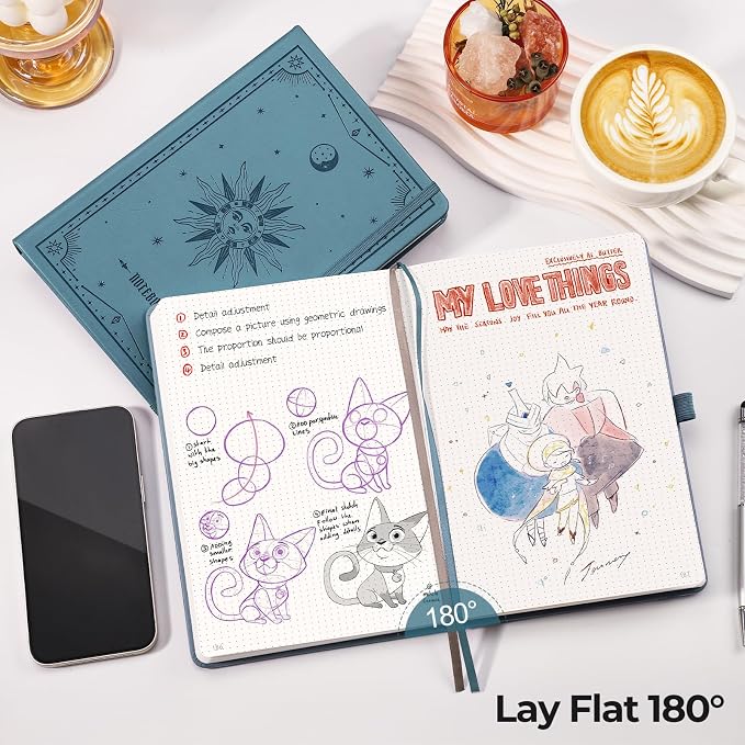 EMSHOI Dotted Journal Notebook, 320 Pages, A5 Size (5.7'' x 8.3'') | Leather Hardcover, 100 GSM Thick Paper, for Journaling, Planning, Tracking & Sketching, Sun Debossed (Light Blue)