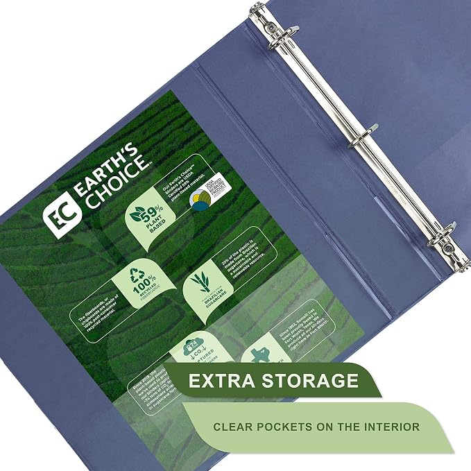Samsill Plant-Based 1.5 Inch Durable D-Ring, View Binder, Eco-Friendly, USDA Certified Biobased, 2 Count,Pack of 1, Indigo Blue