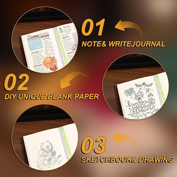 Thick Blank Journal Notebook 400 Pages 3.9 × 5.5 No Lines Soft Leather Pocket Blank Notebook for Women Drawing Book Memo Writing Sketch Diary Notebook Upgrade Page (Marigold)
