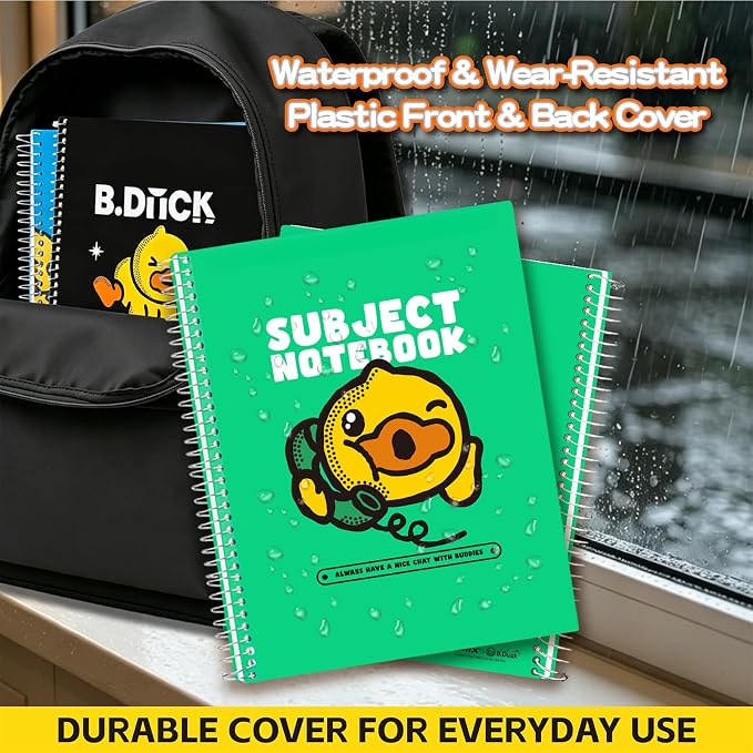 Comix Plastic Cover 3 Subject Notebook, 150 Sheets College Ruled Notebook with 3 Dividers for Office/School/Home (Blue, White, Green)