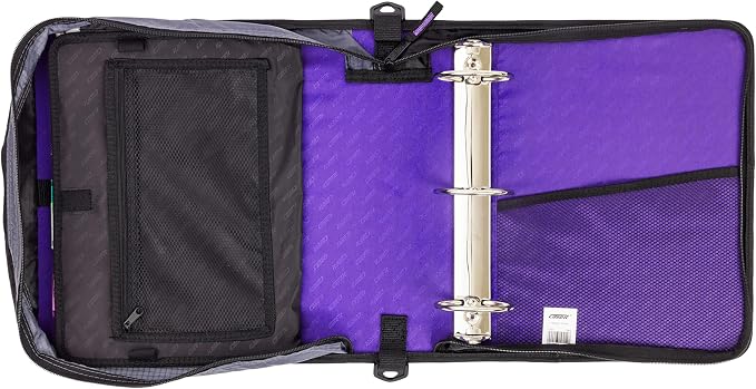 Case-it Mighty Zip Tab School Zipper Binder | 3-Inch O-Rings, 600-Sheet Capacity, 5-Subject Expanding File Folder, Multiple Pockets & Storage Organizer, Shoulder Strap | D-146 Purple Haze