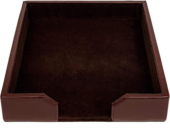 DACASSO Bonded Leather Desktop Letter Tray - Luxury Letter Holder & Paper Organizer for Desk - Office Organization & Executive Desk Decor - (Dark Brown)