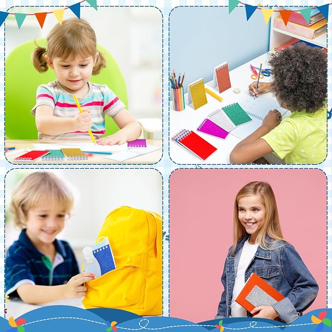 Seajan 24 Pcs Glitter Mini Spiral Notepads for Kids Party Favors Small Prism Notebooks 3.9 x 2.4 Inch Colorful Flash Memo Pads for Girls and Boys Birthday Gift Classroom Rewards 20 Pages Each