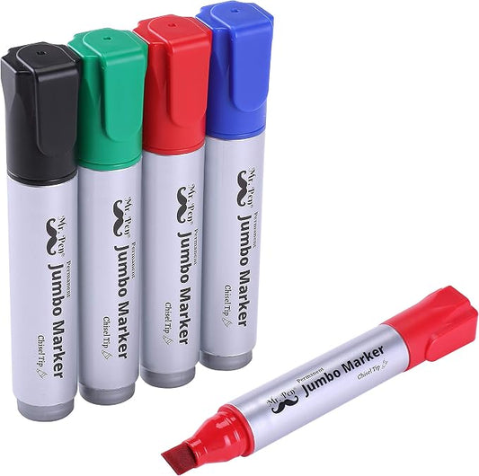 Mr. Pen- Jumbo Permanent Markers, 4 Pack, Assorted Color, Chisel Tip | Wide Tip, Large, Thick Permanent Markers for Canvas, Posters Board, Fabric, Window, Glass, Wood, Waterproof, Quick Dry
