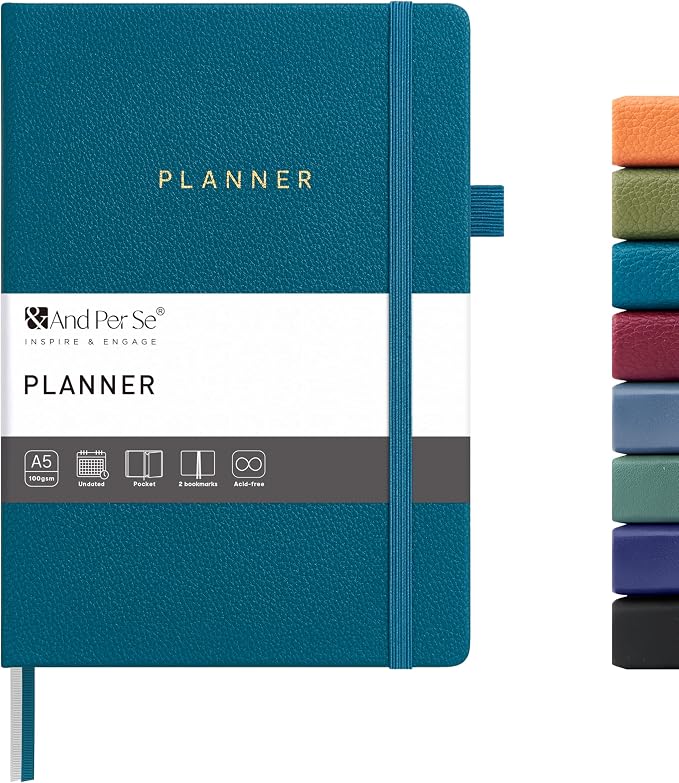 And Per Se Undated Academic Planner, Weekly & Monthly Planner with Goal & Habit Tracker, A5 Hardcover, Dark Turquoise