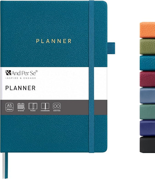 And Per Se Undated Academic Planner, Weekly & Monthly Planner with Goal & Habit Tracker, A5 Hardcover, Dark Turquoise