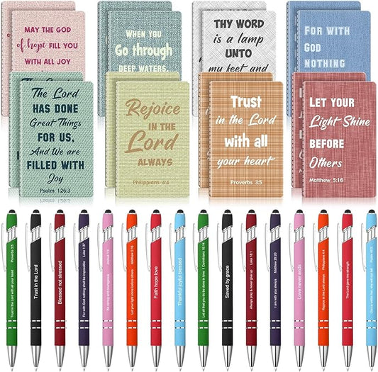 Funrous 32 Pcs Motivational Quote Pens Inspirational Notepads Mini Journal with Ballpoint Pen Small Notebooks Gift for Men Women Coworker Adult Party Favors Prize Teacher Student Office(Texture)