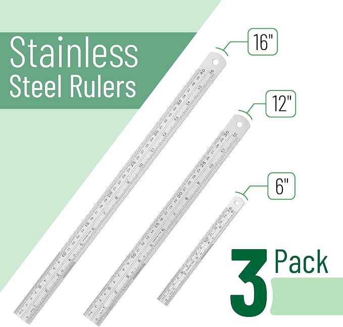 Mr. Pen- Metal Straight Edge Ruler, 3 pcs, 6", 12", 16" | Stainless Steel Ruler Set, Imperial & Metric Measurements for Drawing, Home, Office, Engineering