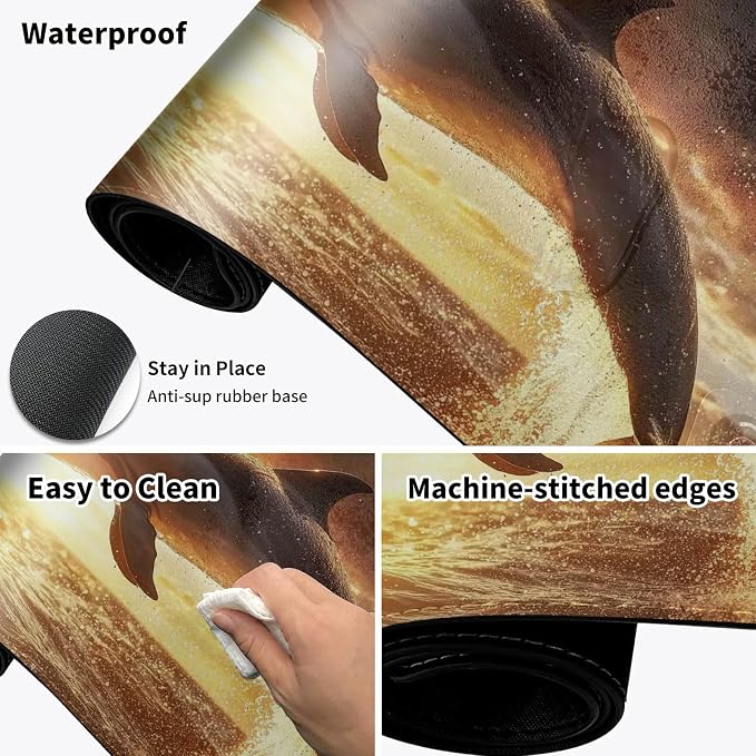 Warm Desk Pad,Heated Desk Pad,Office Mat,3 Heating Levels & 3 Hours Auto Shut-Off,31.5"*13" Gaming Mouse Laptop Keyboard Leather Desk Mat,Dolphin Sunset
