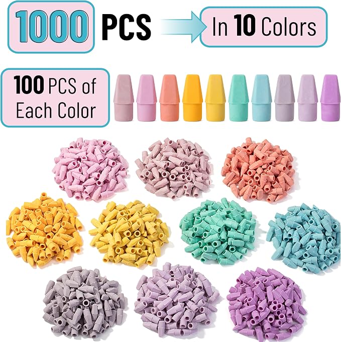 Mr. Pen- Pencil Erasers Toppers, 1000 Pack, Colorful, Latex Free, No Smudge | Mr Pen Erasers for Pencils