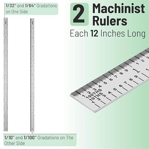 Mr. Pen- Machinist Ruler, 12 Inch, 2 Pack, Stainless Steel Imperial | Precision Measuring Tool, 1/10, 1/100, 1/32, 1/64 Inch Graduation for Engineering, Carpentry, Drafting, Office, School