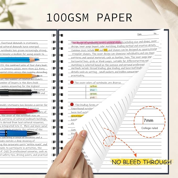 Lined Spiral Notebook 8.5"x11" 4 Pack Hardcover Journal 100GSM | No ink bleed,college ruled 120 pages,thick paper,classic dark colors,for school office travel and note taking,for women men
